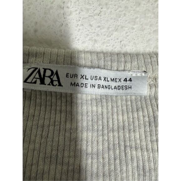 Zara Women’s Cotton Blend Ribbed T-shirt Gray Size XL - Picture 3 of 8